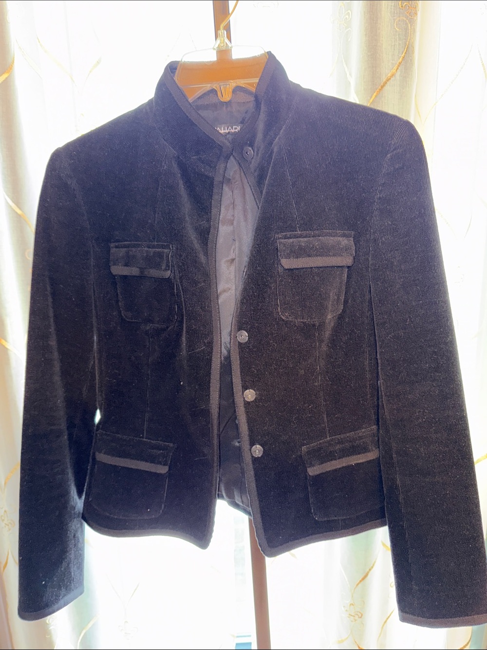 Tahari Black Velvet Military-Style Blazer